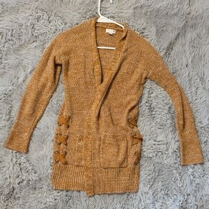 SO Mustard Knit Cardigan with Bow Accents